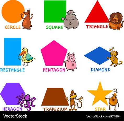 Basic geometric shapes with cartoon animals Vector Image