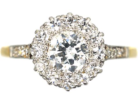 Edwardian Ct Gold Platinum Diamond Cluster Ring With Diamond Set