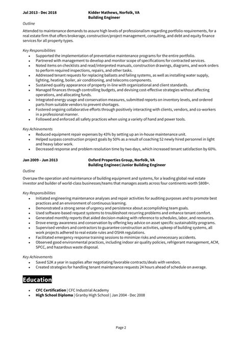 Building Engineer Resume Example Guide Get A Great Job