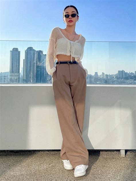 Dazy High Waist Plicated Detail Wide Leg Suit Pants Shein Usa