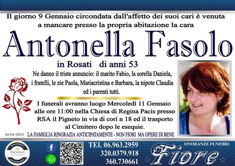 Velletri Piange La Scomparsa Di Antonella Fasolo Aveva Anni