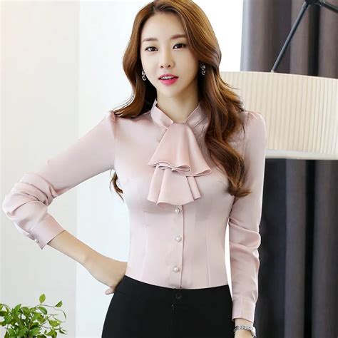 Elegant Blouse White Shirt Women Working Ladies Office Shirts Formal