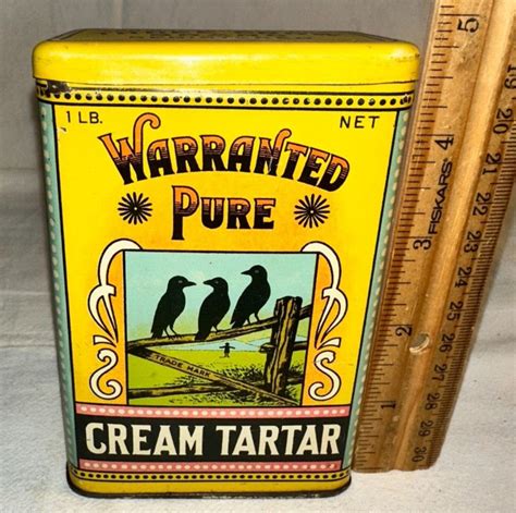 ANTIQUE THREE CROW CREAM TARTAR SPICE TIN LITHO CAN ROCKLAND MAINE