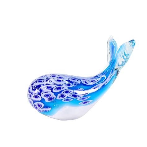 ZIBO HANDBLOWN ART GLASS SKY BLUE WITH BLUE AND WHITE MILLEFIORI