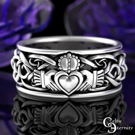 Mens Sterling Silver Claddagh Ring Modern Claddagh Wedding Ring