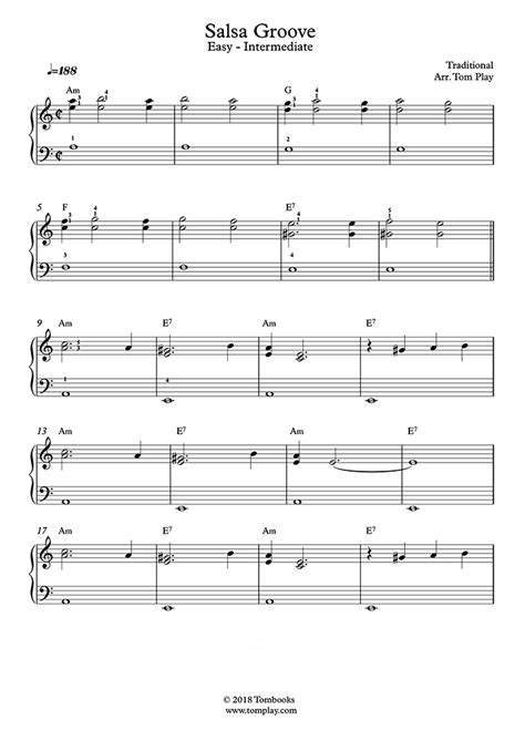 Salsa Groove Easy Intermediate Level Solo Piano Traditional Piano Sheet Music