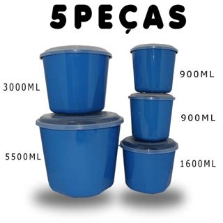 Kit 05 Peças Mantimento 4 Peças Vasilhas Plastico Bacia Grande Média