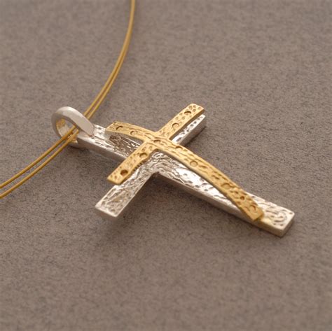 Womens Cross Necklace Hammered Sterling Silver Cross Double Etsy