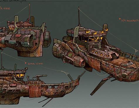 Concept Ship Sketches On Behance Steampunk Ship Steampunk Vehicle