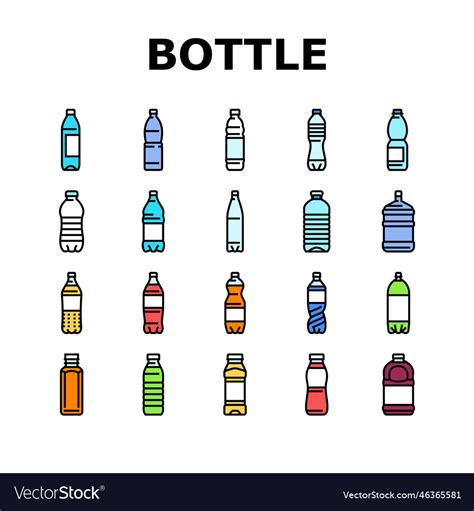 Bottle Plastic Water Drink Empty Icons Set Vector Image