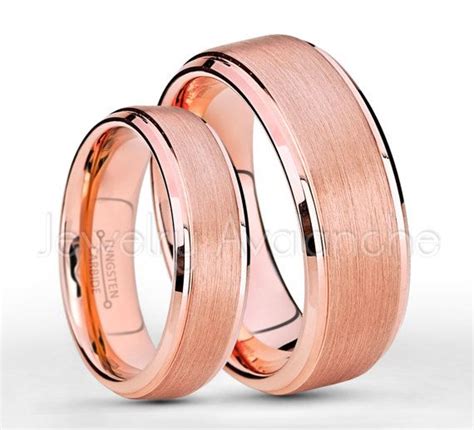 Tungsten Wedding Band Set Or 6mm 8mm Rose Gold Tungsten Etsy