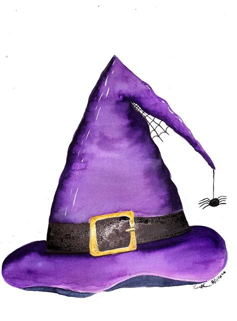 Witchs Hat Watercolor Painting Etsy De