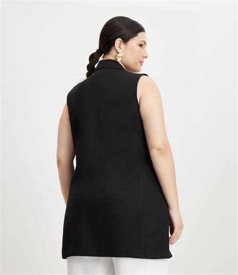 Colete Alongado Em Alfaiataria Curve Plus Size Preto