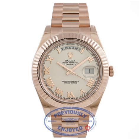 Rolex Day Date II President 41mm Rose Gold Fluted Bezel Ivory Dial