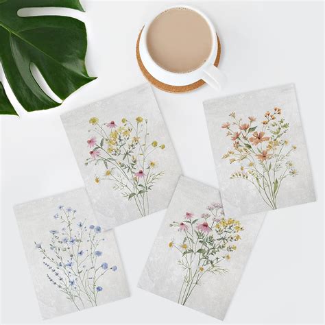 PixonSign Frameless Colorful Wildflower Still Life Wall Art Set Of 4