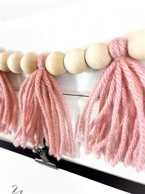 Boho Pink Tassel And Wood Bead Garland Picture Frame Handmade Nursery