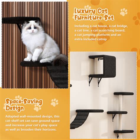 Cat Tree Climber Shelves 5 Pcs Wood Wall Mounted Cat Climber Set Coziwow