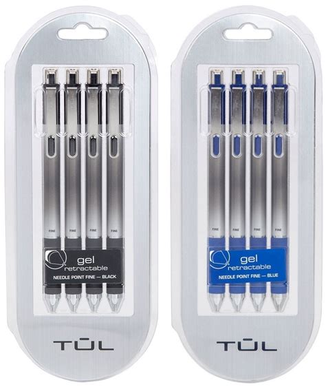 TUL Retractable Gel Pens 0.5mm Needle Point Fine, Black/Blue Bundle (2 4-packs) Original Version ...