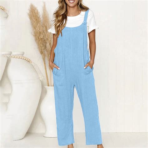 Gamivast Linen Jumpsuits for Women Wide Leg Jumpers Casual Sleeveless
