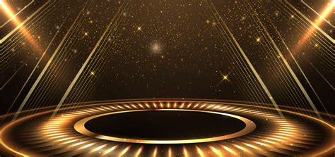 Elegant Golden Stage Circles Glowing With Lighting Effect Sparkle On