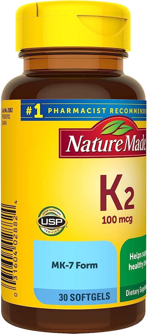 Nature Made Vitamin K2 100 Mcg Healthy Bone Supplements 30 Softgels 30 Day Supply