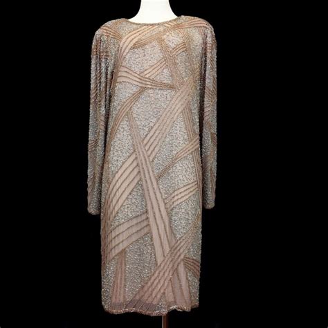 Vintage Dresses Vintage S Oleg Cassini Beaded Nude Silk Dress Poshmark