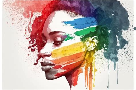 Premium Photo Abstract Watercolor Portrait Of Joyful African Lesbian With Rainbow Flag