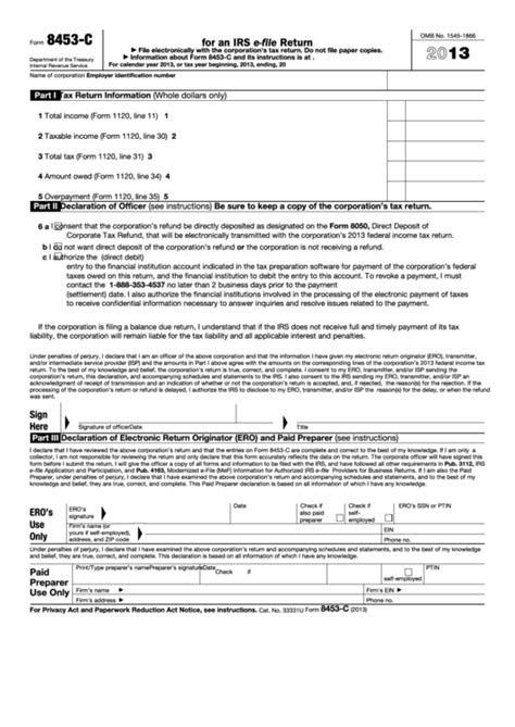 Fillable Form 8453 C Us Corporation Income Tax Declaration For An