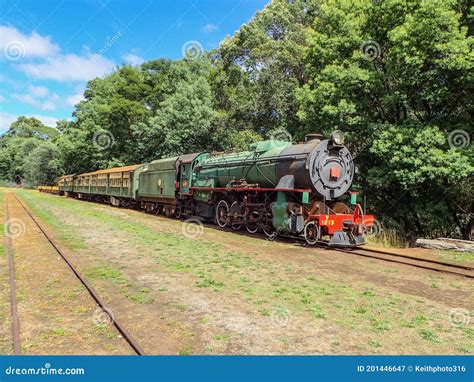 Old Green Steam Locomotive Engine and Carriages Stock Image - Image of ...