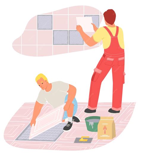 Premium Vector Tiling Master Team Putting Floor And Wall Ceramic Tile