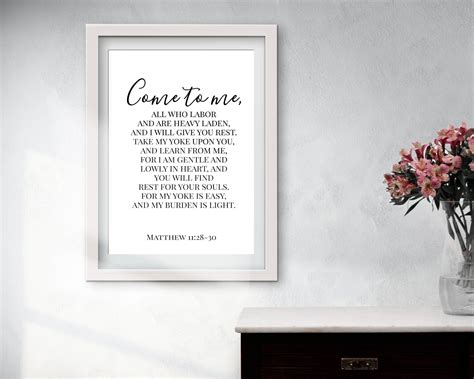 Matthew 11 28 30 Bible Verse Home Art Typographic Wall Art Etsy