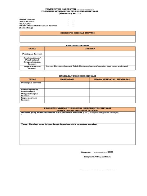 Formulir Monitoring Beserta Contoh Pengisiannya Pdf