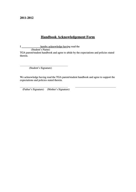 Acknowledgement Of Receipt Of Handbook Form Template Cheap Receipt Forms