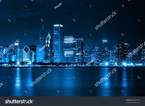 Financial District Night View Chicago Stock Illustration 88095274 ...