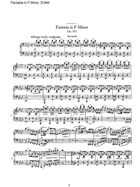 Schubert Franz Fantasia In F Minor D 940 For Piano Duet Free Sheet