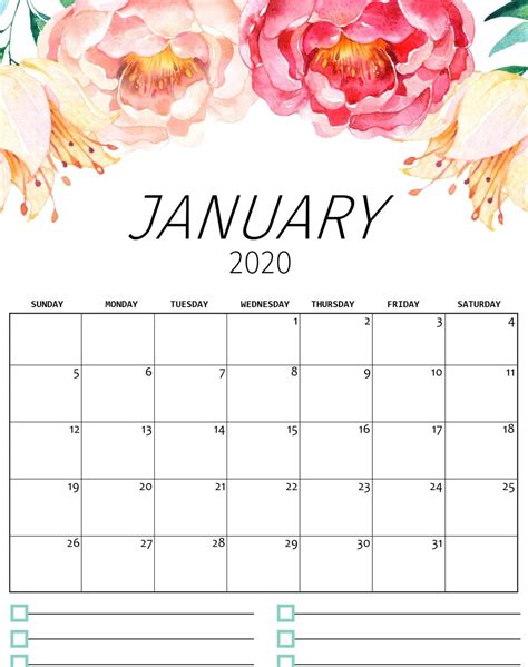 Cute January 2021 Calendar Printable