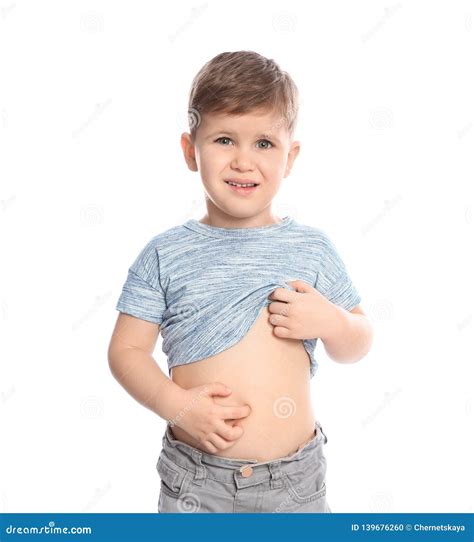 Little Boy Scratching Belly On White Background Stock Photo Image Of