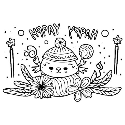 Happy New Year 2024 Coloring Page · Creative Fabrica