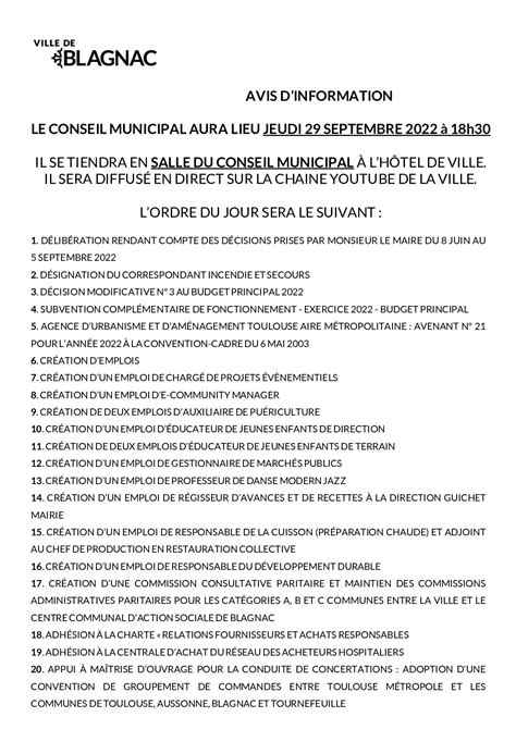 Calaméo Ordre Du Jour Conseil Municipal Du 29 Septembre 2022