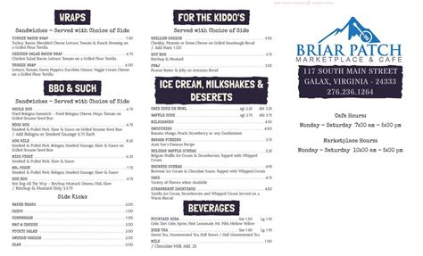 Menu At Briar Patch Marketplace And Cafe Galax