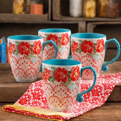 The Pioneer Woman Vintage Floral 4 Piece 26 Ounce Latte Mug Set