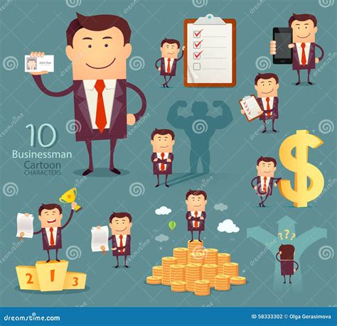 Set Of Businessman Cartoon Characters Stock Vector Illustration Of