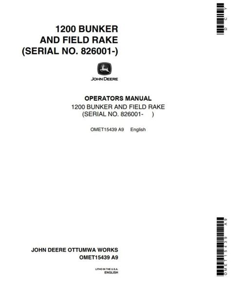 John Deere Bunker And Field Rake 1200 Operators Manual