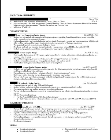 Resume Review Graduated With A Bachelors Degree In Finance 6 Months