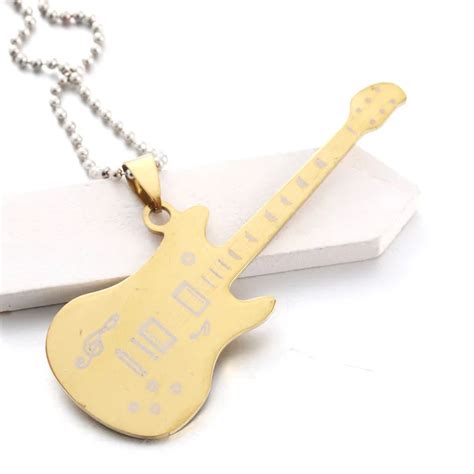 Guitar Necklace For Men Women Music Lover Gift Gold Color Titanium