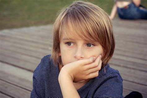 Teenger Blonde Boy Outdoor Park Lifestyle Portrait Stock Image Image