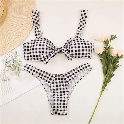 Maillot De Bain Omkagi Maillot De Bain Bikini Pour Femme Plaid