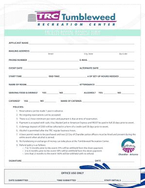 Fillable Online Chandleraz Room Rental Request Form City Of Chandler