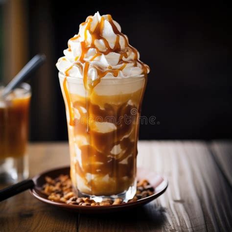iced coffee frappuccino  whipped cream  caramel stock