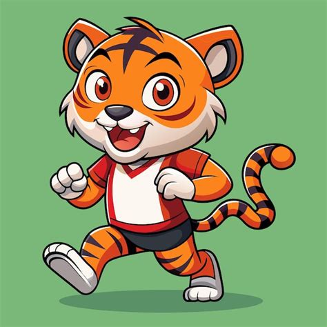 Cute Tiger Cartoon Character Funny Animal Cub Mascot With Kawaii Muzzle